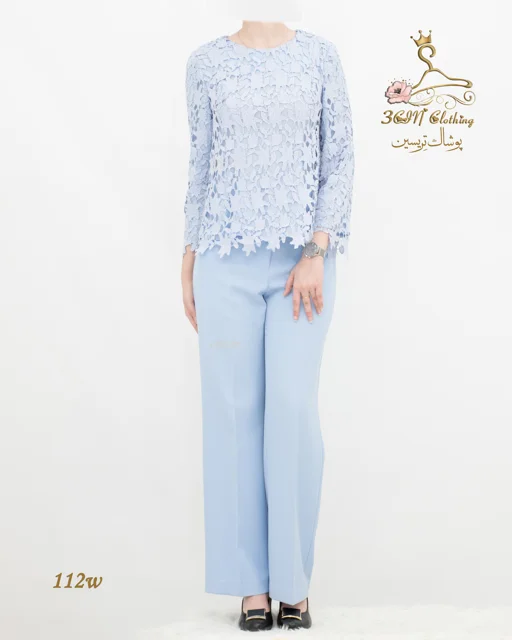 شومیز گیپور و شلوار زنانه کرپ تابستانی مدل 112 تریسین