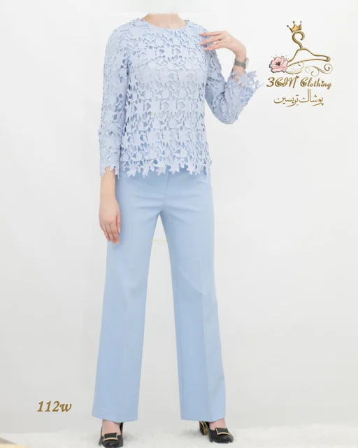 شومیز گیپور و شلوار زنانه کرپ تابستانی مدل 112 تریسین
