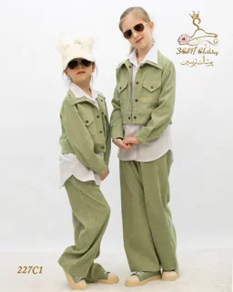 شلوار شومیز و کت کراپ دخترانه مدل 227 شش رنگ تریسین