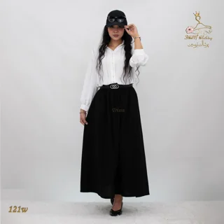 نمای جلو دامن بلند لینن ایرانی مشکی تریسین | Maxi Skirt