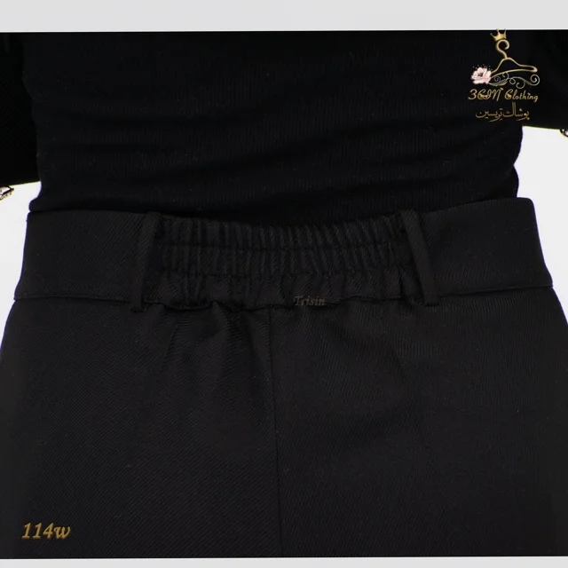نمای کمر ست کت و شلوار کرپ مازراتی کجراه مشکی زغالی تریسین | Blazer and Trousers Set