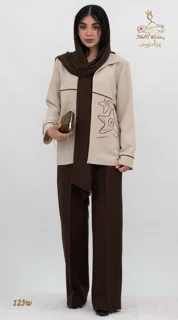 نمای جلو ست کت و شلوار کرپ مازراتی کج‌راه قهوه‌ای - شکلاتی تریسین | Blazer and Trousers Set