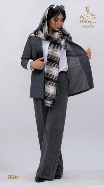 جزئیات سجاف ست کت و شلوار فوتر خاکستری تریسین | Blazer and Trousers Set