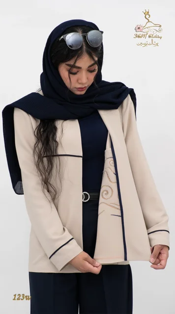 نمای جزئیات ست کت و شلوار لینن ایرانی طوسی تریسین | Blazer and Trousers Set