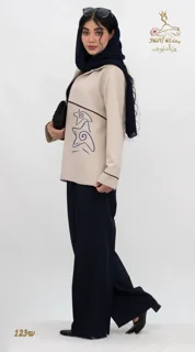 نمای بغل چپ ست کت و شلوار لینن ایرانی طوسی تریسین | Blazer and Trousers Set