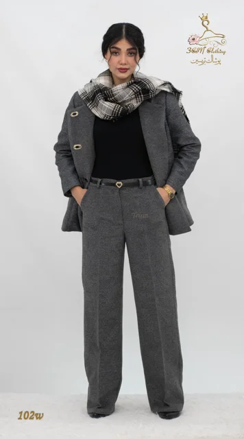 نمای جلو ست کت و شلوار فوتر خاکستری تریسین | Blazer and Trousers Set