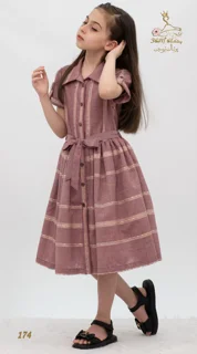 نمای ۳/۴ جلو چپ پیراهن روزمره لینن کره‌ای صورتی رز قدیمی تریسین | Casual Dress