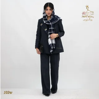 نمای تنخور مدل ست کت و شلوار فوتر طوسی تریسین | Blazer and Trousers Set