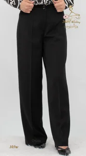 نمای جلو شلوار پارچه‌ای کرپ کنزو مشکی تریسین | Trisin Fabric Pants Black Kenzo Crepe