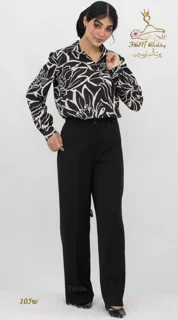 نمای استایل کامل شلوار پارچه‌ای کرپ کنزو مشکی تریسین | Trisin Fabric Pants Black Kenzo Crepe
