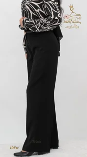 نمای ۳/۴ جلو شلوار پارچه‌ای کرپ کنزو مشکی تریسین | Trisin Fabric Pants Black Kenzo Crepe