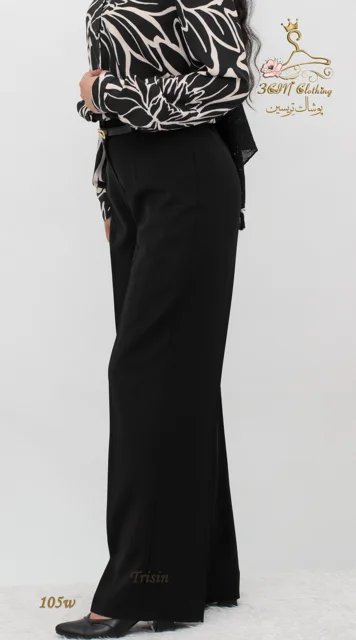 نمای ۳/۴ جلو شلوار پارچه‌ای کرپ کنزو مشکی تریسین | Trisin Fabric Pants Black Kenzo Crepe