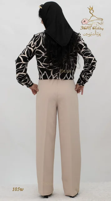 نمای پشت شلوار پارچه‌ای کرپ کنزو کرم تریسین | Trisin Fabric Pants Cream Kenzo Crepe