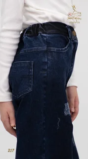 نمای جزئیات شلوار جین لینن کره‌ای مشکی آبی تریسین | Jeans