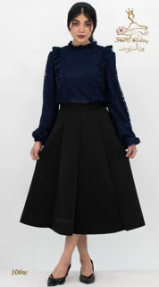نمای تنخور مدل دامن بلند ساندویچی - پفکی مشکی تریسین | Trisin Maxi Skirt Black 3D Spacer