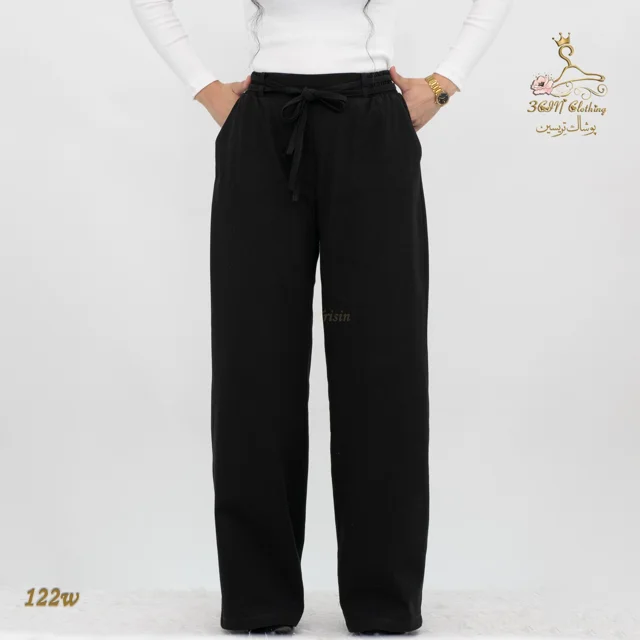 نمای جلو شلوار لینن ایرانی مشکی تریسین | Trisin Pants / Trousers Black Iranian Linen
