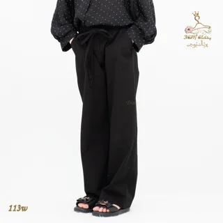 نمای جزئیات شلوار پارچه‌ای لینن نازک مشکی کلاغی تریسین | Fabric Pants