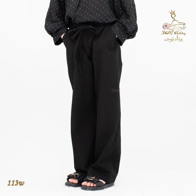 نمای جزئیات شلوار پارچه‌ای لینن نازک مشکی کلاغی تریسین | Fabric Pants