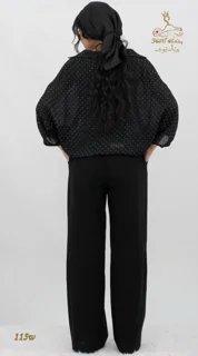 نمای پشت شومیز وال اسلب نگینی مشکی تریسین | Trisin Shirt Blouse Black Wall Slub Negini