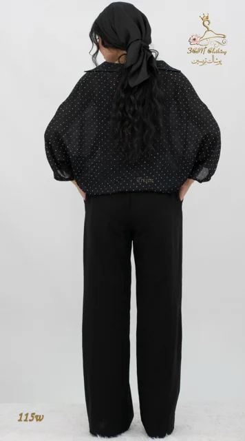 نمای پشت شومیز وال اسلب نگینی مشکی تریسین | Trisin Shirt Blouse Black Wall Slub Negini