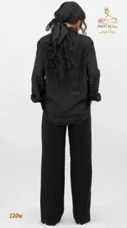 نمای پشت شومیز وال اسلب نگینی مشکی تریسین | Trisin Shirt Blouse Black Wall Slub Negini