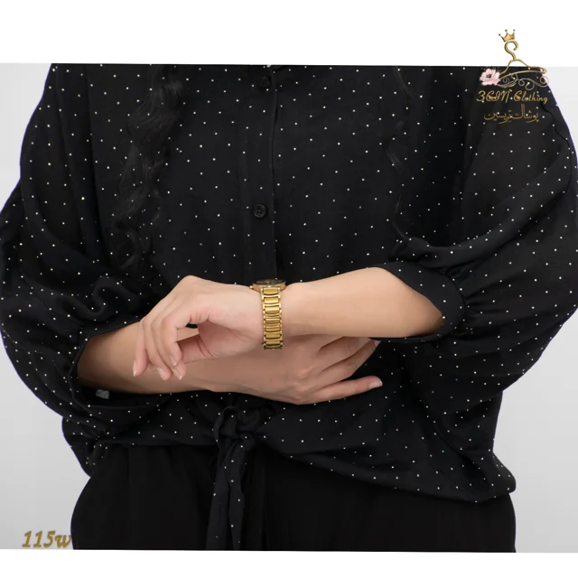 نمای مچ شومیز وال اسلب نگینی مشکی تریسین | Trisin Shirt Blouse Black Wall Slub Negini