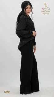 نمای بغل راست شومیز وال اسلب نگینی مشکی تریسین | Trisin Shirt Blouse Black Wall Slub Negini
