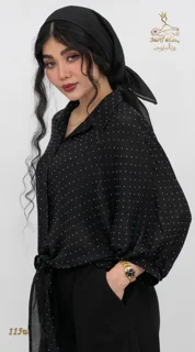 نمای بغل چپ شومیز وال اسلب نگینی مشکی تریسین | Trisin Shirt Blouse Black Wall Slub Negini
