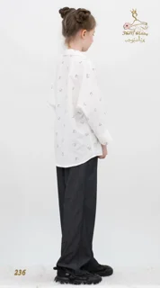 نمای ۳/۴ پشت راست شومیز کرپ مازراتی کج‌راه سفید شیری تریسین | Shirt Blouse