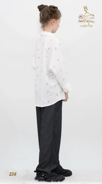 نمای ۳/۴ پشت راست شومیز کرپ مازراتی کجراه سفید شیری تریسین | Shirt Blouse