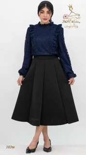 نمای استایل کامل شومیز دانتل آبی نفتی سورمه ای تریسین | Trisin Shirt Blouse Navy Blue Lace