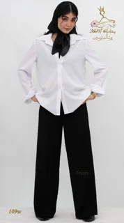 نمای استایل کامل شومیز داکرون سفید تریسین | Trisin Shirt Blouse White Dacron fabric