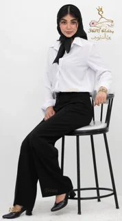 نمای ظاهری استایل‌دار شومیز داکرون سفید تریسین | Trisin Shirt Blouse White Dacron fabric