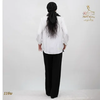 نمای پشت شومیز ابر و بادی نخی سفید برفی تریسین | Shirt Blouse