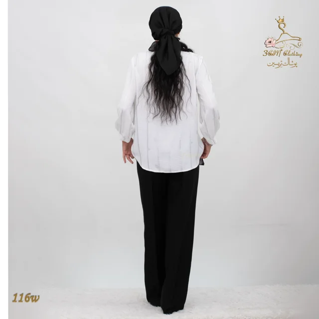 نمای پشت شومیز ابر و بادی نخی سفید برفی تریسین | Shirt Blouse
