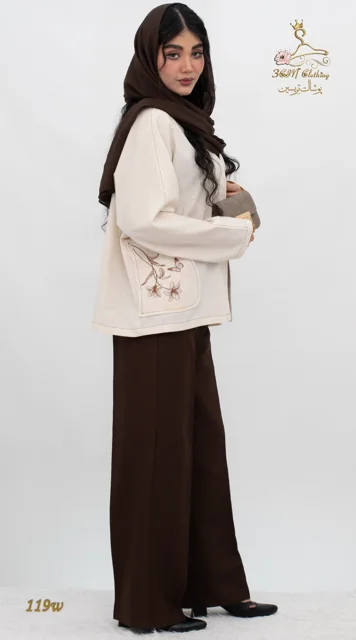 نمای بغل راست کت زنانه لینن نازک قهوه ای تریسین | Trisin Women Jacket Brown Lightweight Linen