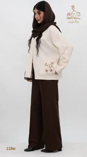 نمای بغل چپ کت زنانه لینن نازک قهوه ای تریسین | Trisin Women Jacket Brown Lightweight Linen