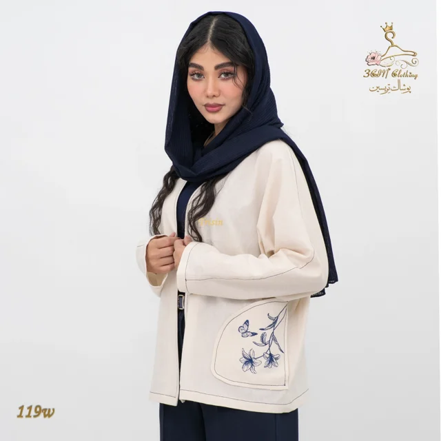 نمای جلو کت زنانه لینن نازک سورمه ای تریسین | Trisin Women Jacket Navy Blue Lightweight Linen